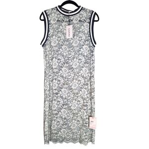 NEW Ganni Ayame Lace Dress in Pearl Blue Size Medium Blokette Sheer Floral